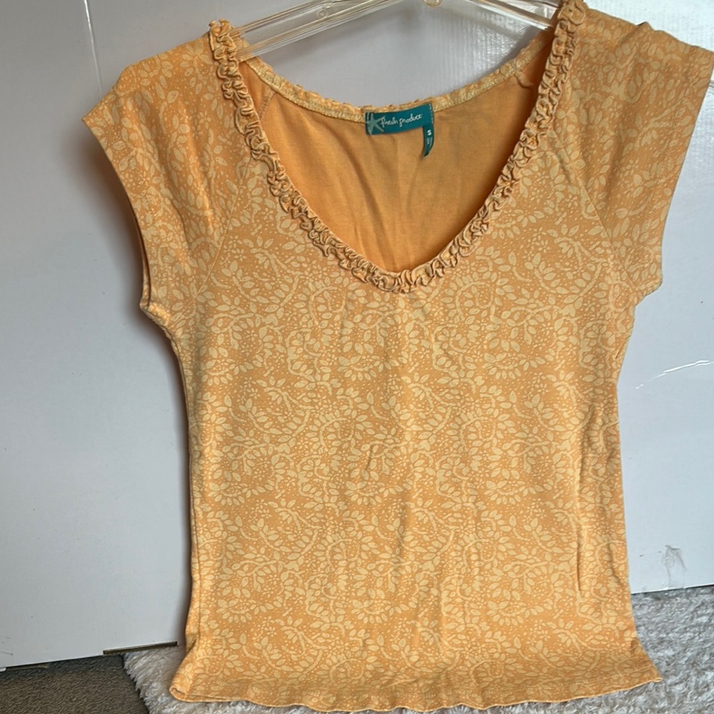 Fresh Produce Gold Cap Sleeve Ruffled Tee